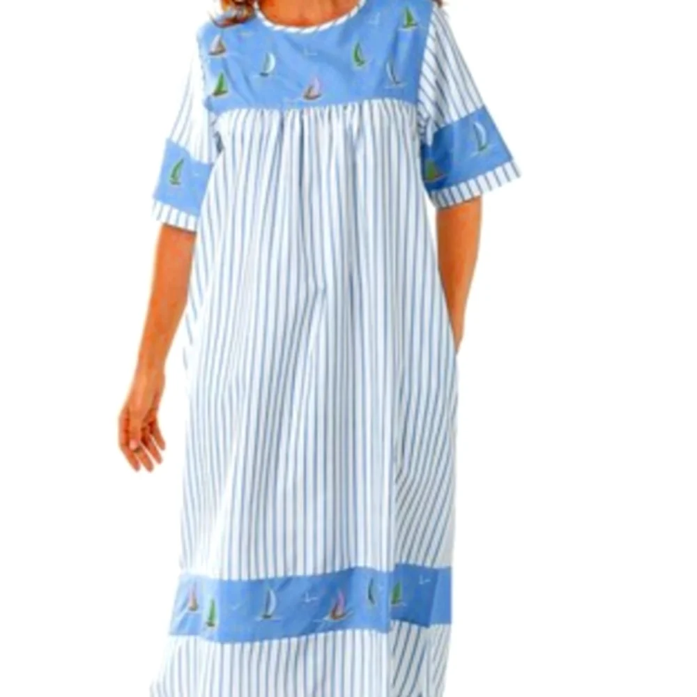 BLUE & WHITE STRIPE BOAT SHIFT DRESS SIZE 4X - Picture 1 of 2